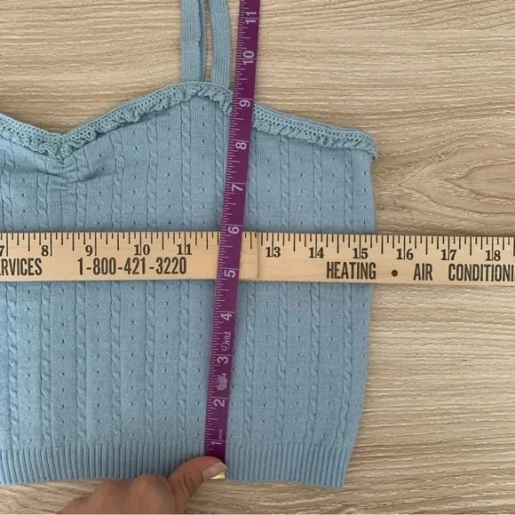 Free People XL Morning Light Ruch Cami Crop Top Crisp Light Baby Blue Coquette - Picture 7 of 8